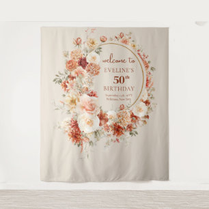 Tenture Fleurs bourgognes en cuivre blush tendance 50 ans