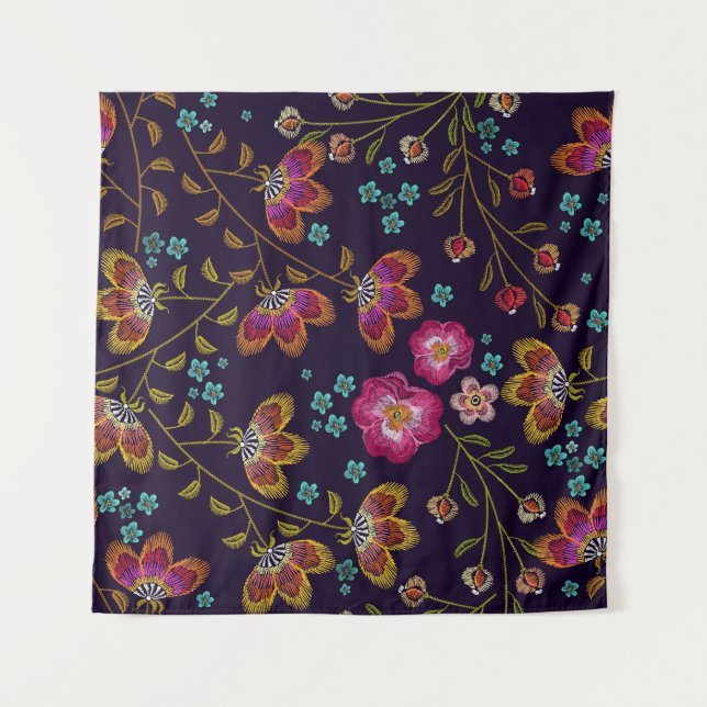 Tenture Fleurs brodées : motif sans couture de mode (Devant)