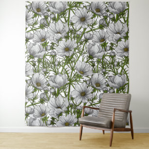 Tenture Fleurs cosmos blanches