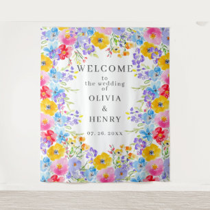 Tenture Fleurs d'aquarelle de printemps vibrantes Mariage 