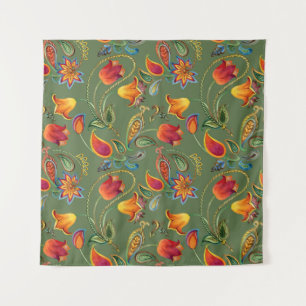 Tenture Fleurs d'aquarelle Paisley, motif indien sans soud