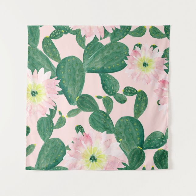 Tenture Fleurs de cactus : peinture aquarelle (Devant)