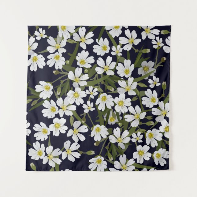Tenture Fleurs de champs blancs : motif vintage. (Devant)