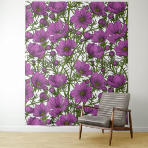 Tenture Fleurs de cosmos violet