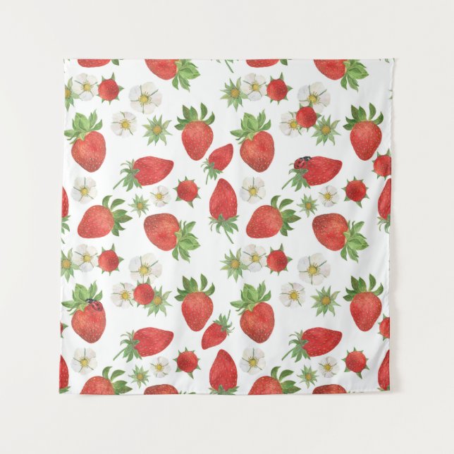 Tenture Fleurs de fraises : Aquarelle Art sans fil (Devant)