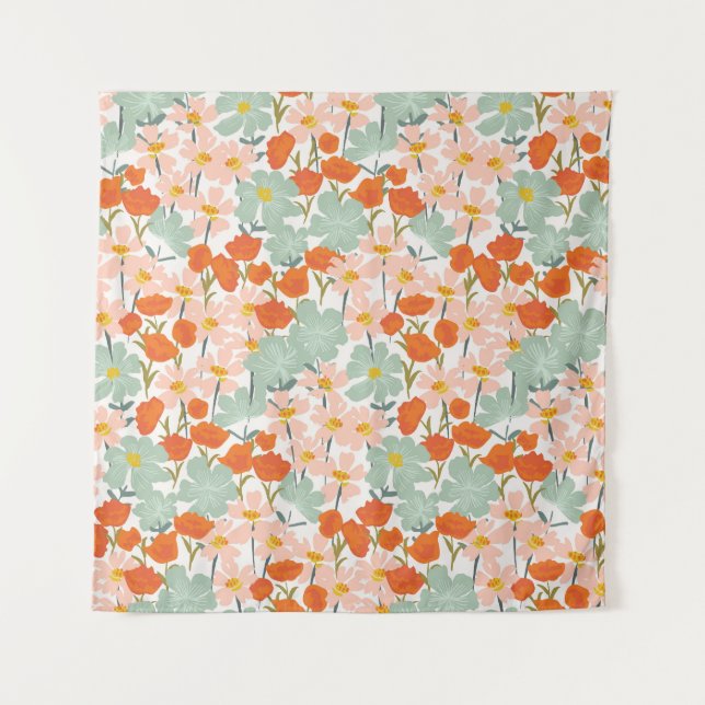 Tenture Fleurs de jardin : rose, orange sans soudure (Devant)