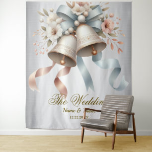 Tenture Fleurs de mariage cloches Rubans bleu rose Beau