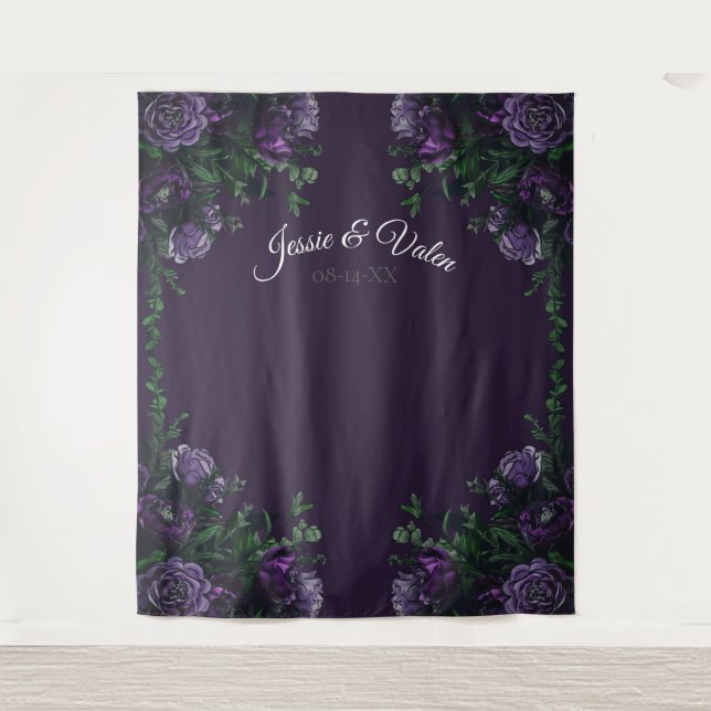 Tenture Fleurs de mariage élégantes gothiques violet foncé (Devant)
