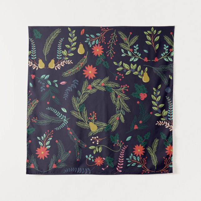 Tenture Fleurs de Noël dessinées à la main : collection vi (Devant)