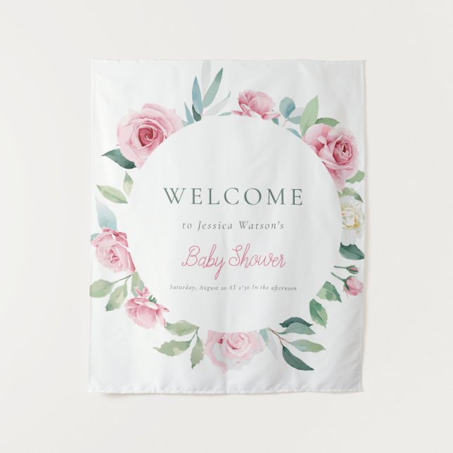 Tenture Fleurs de printemps cercle rose fille Baby Shower (Devant)