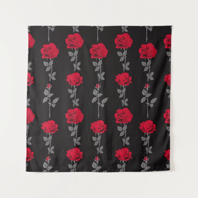 Tenture Fleurs de rose rouge motif vintages abstraites (Devant)