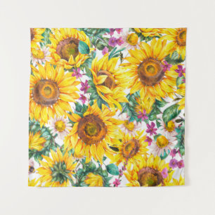 Tenture Fleurs de soleil d'aquarelle été vintage patte tra