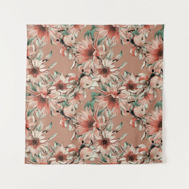 Tenture Fleurs de soleil, pommes : motif d'aquarelle d'aut (Devant)