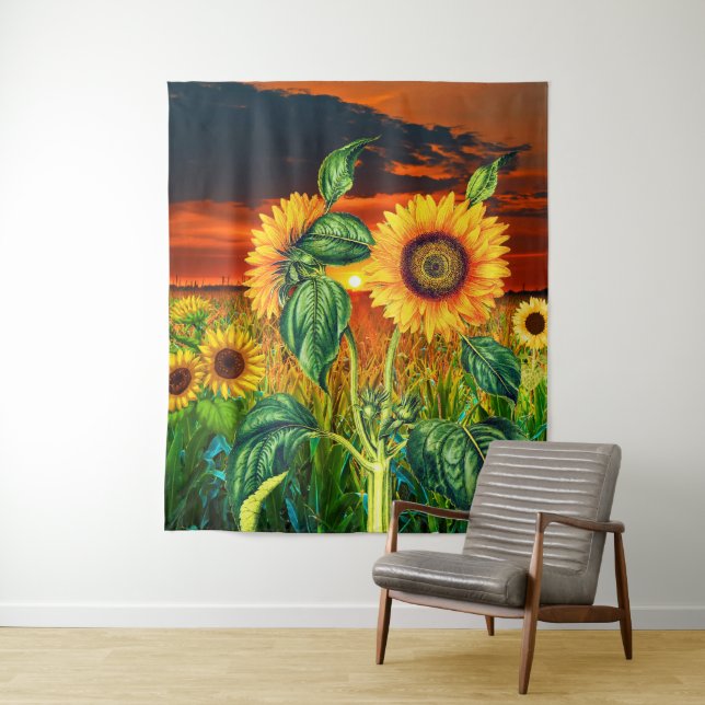 Tenture Fleurs de soleil rustiques au style coucher du sol (En situation)