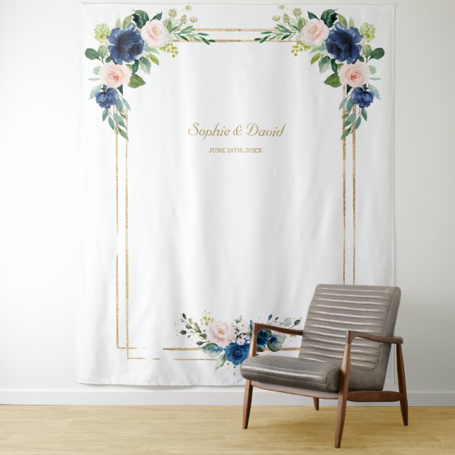 Tenture Fleurs de teinte bleue en fleurs Photobooth Mariag (En situation)