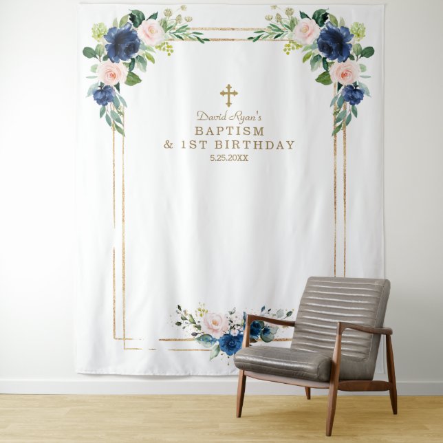 Tenture Fleurs de teinte rose bleu photo booth Anniversair (En situation)