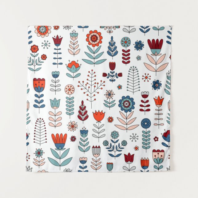 Tenture Fleurs dessinées à la main sans couture motif (Devant)