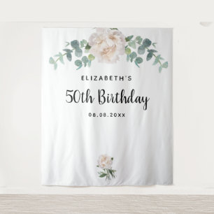 Tenture Fleurs d'eucalyptus verdure élégante blanche pour