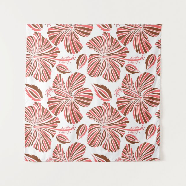 Tenture Fleurs d'hibiscus hawaïens : style tropical brun. (Devant)