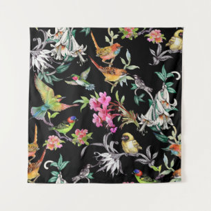 Tenture Fleurs d'oiseaux tropicaux : Motif d'aquarelle