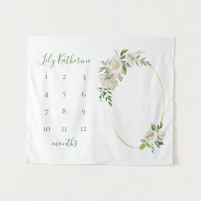 Tenture Fleurs Dorées Jalons de Noms de Bébé Photo (Devant (Horizontal))