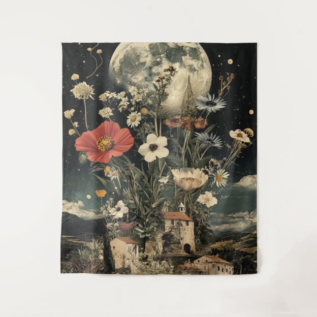 Tenture Fleurs éclairées par la lune sur charme rustique (Devant)