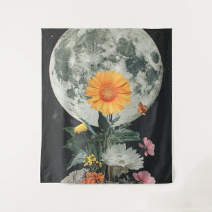 Tenture Fleurs éclairées par la lune sur charme rustique (