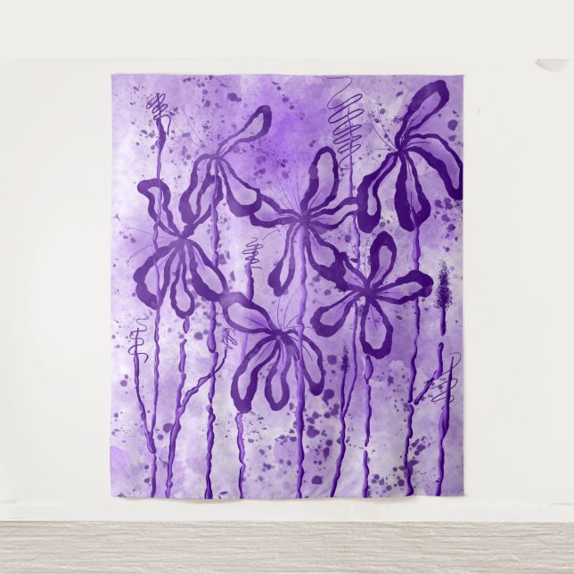 Tenture Fleurs encrées Ciel Lilac (Devant)