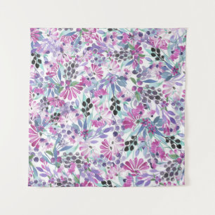 Tenture Fleurs et baies pourpres : Aquarelle