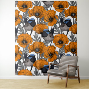 Tenture Fleurs et fleurs de pavot orangé 2