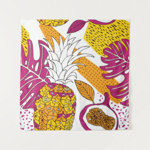 Tenture Fleurs et fruits tropicaux, imprimé exotique lumin