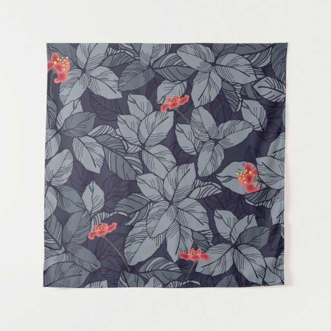 Tenture Fleurs et motif feuille, tropicale,  (Devant)