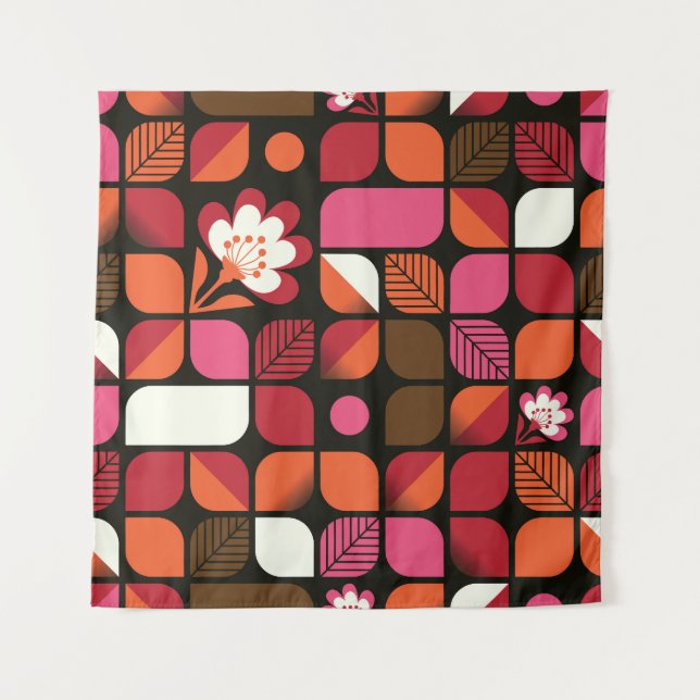 Tenture Fleurs Feuilles géométriques Motif sans couture (Devant)