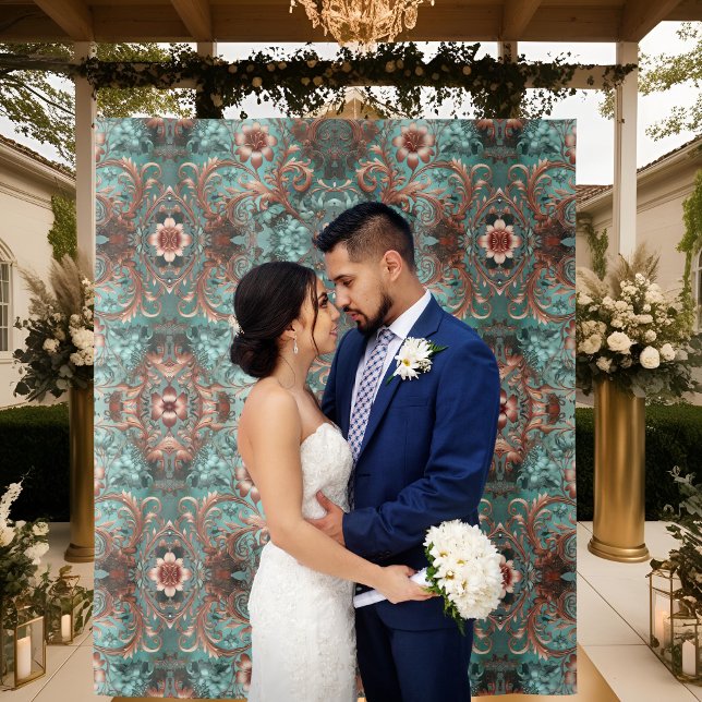 Tenture Fleurs formelles élégantes en cuivre turquoise (Créateur téléchargé)