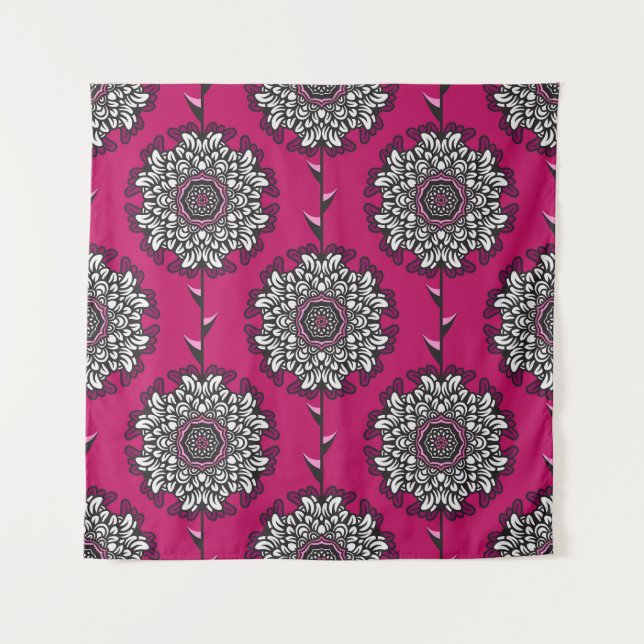 Tenture Fleurs Graphiques Florales rose sans joint (Devant)