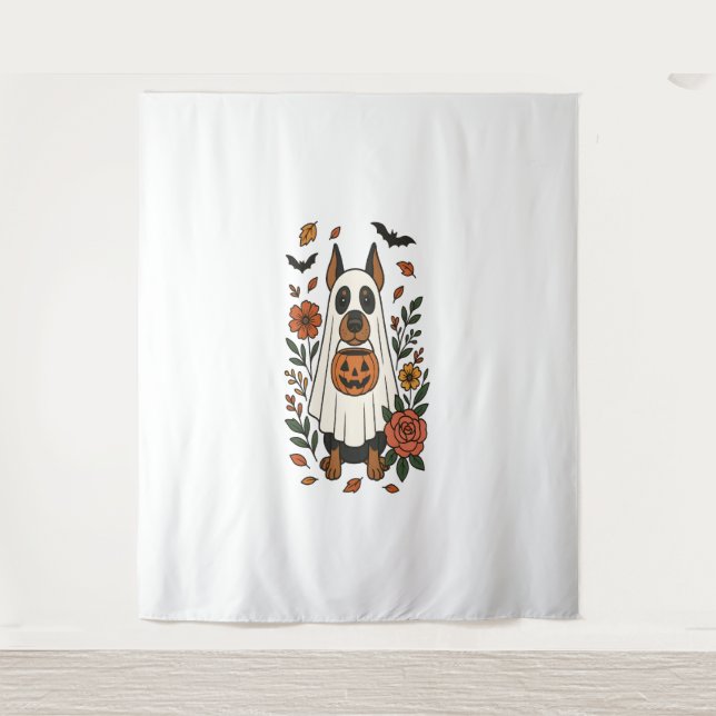 Tenture Fleurs Halloween Doberman Pinscher (Devant)