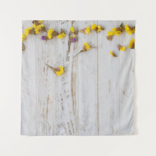 Tenture Fleurs jaunes de printemps, décoration en planche 