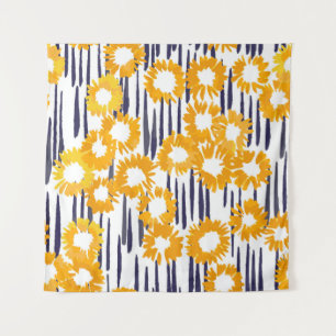 Tenture Fleurs Jaunes : Vintage peint à la main