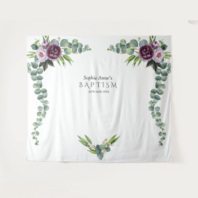 Tenture Fleurs Mauve Violet Eucalyptus Prop Baptême  (Devant (Horizontal))