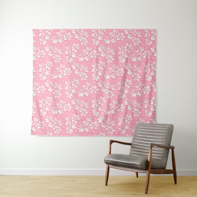 Tenture Fleurs modernes rose blanc verre (En situation (horizontale))