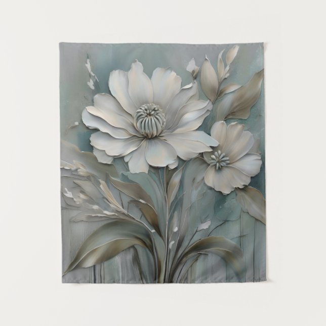 Tenture Fleurs modernes Turquoise clair bleu gris beige bl (Devant)