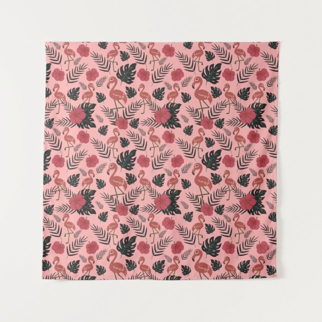 Tenture Fleurs motifs et feuilles flamands roses (Devant)
