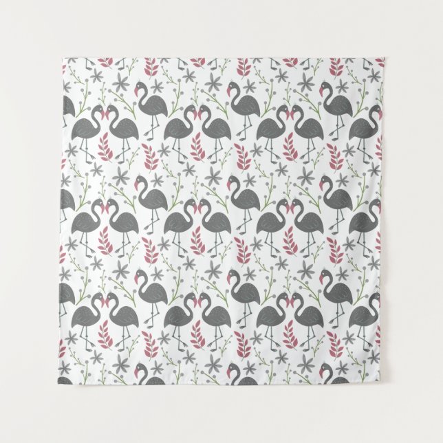 Tenture Fleurs motifs roses flamingo sans coutures, feuill (Devant)