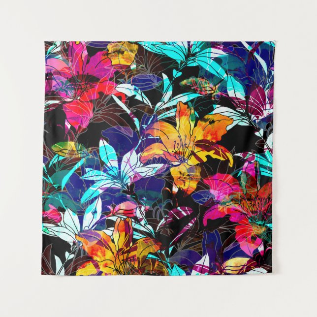 Tenture fleurs naturelles et aquarelle feuille patte trans (Devant)