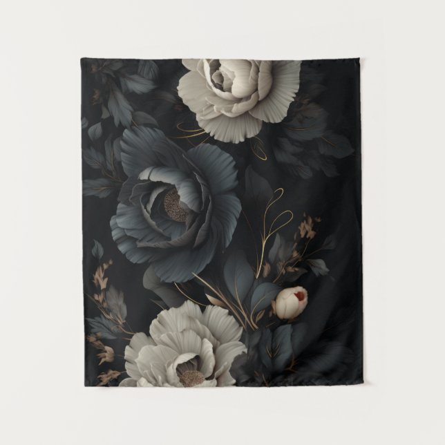 Tenture Fleurs noires et blanches (Devant)