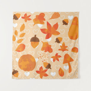 Tenture Fleurs orange : Motif Doodle à la main.