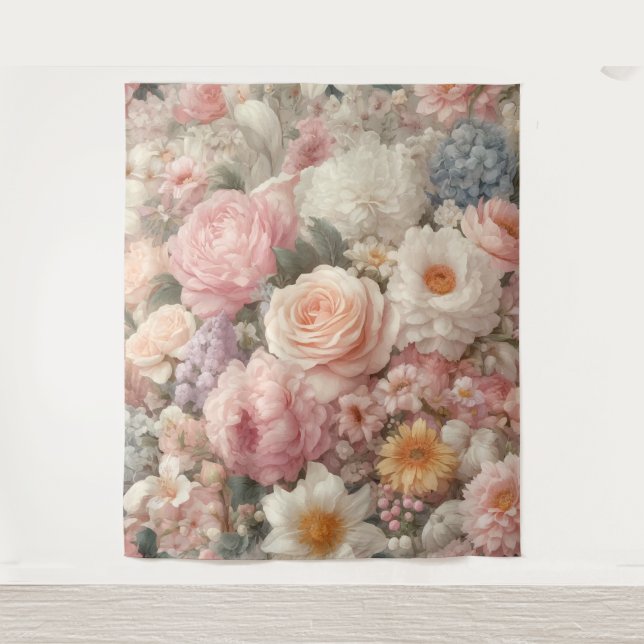 Tenture Fleurs pastel motif floral rose shabby chic (Devant)