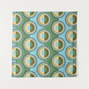 Tenture Fleurs pliées : motif rétro bleu-vert.
