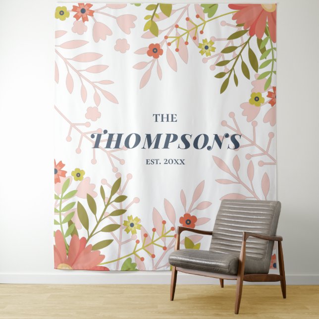 Tenture Fleurs pour Mariage ou Anniversaire de Mariage Nom (En situation)