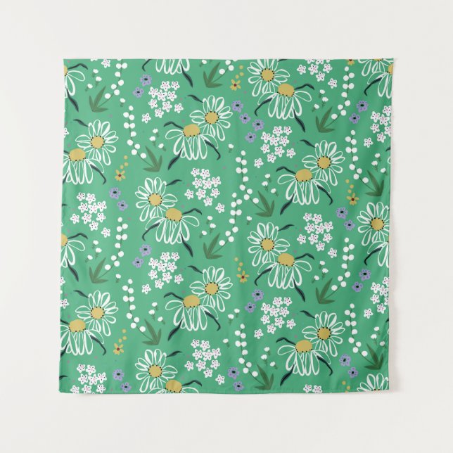 Tenture Fleurs Rétro, Motif Botanique Sans Couture. (Devant)